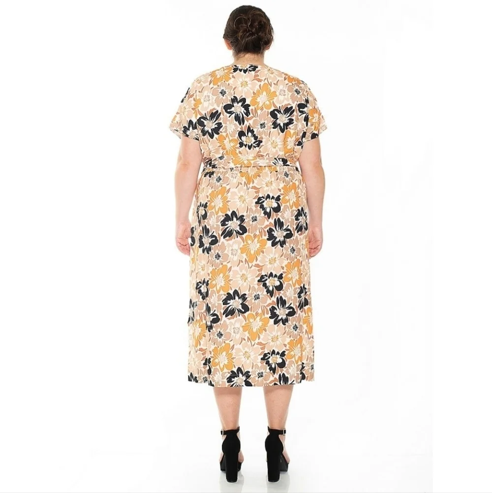 ALEXIA ADMOR | Iris Dolman Sleeve Faux-Wrap Dress in Beige Floral sz 3X